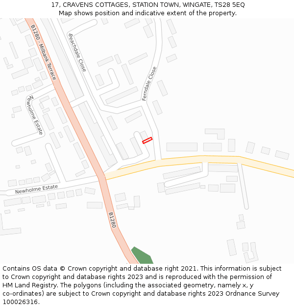 17, CRAVENS COTTAGES, STATION TOWN, WINGATE, TS28 5EQ: Location map and indicative extent of plot