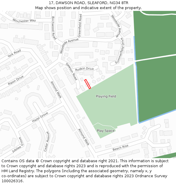 17, DAWSON ROAD, SLEAFORD, NG34 8TR: Location map and indicative extent of plot