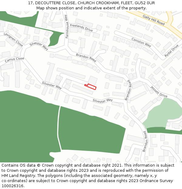17, DECOUTTERE CLOSE, CHURCH CROOKHAM, FLEET, GU52 0UR: Location map and indicative extent of plot