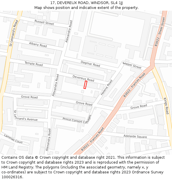 17, DEVEREUX ROAD, WINDSOR, SL4 1JJ: Location map and indicative extent of plot