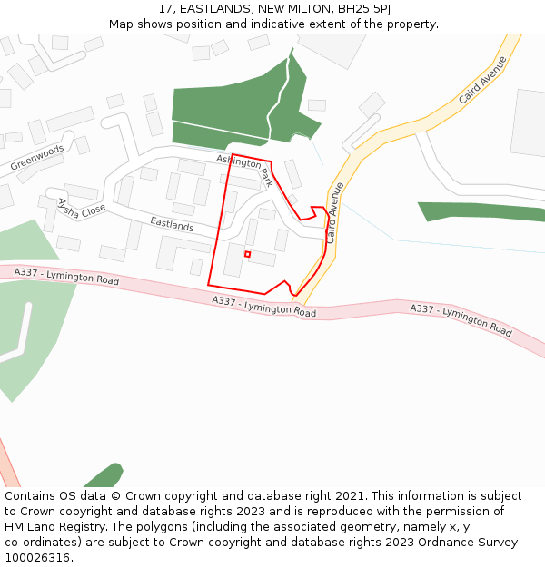 17, EASTLANDS, NEW MILTON, BH25 5PJ: Location map and indicative extent of plot
