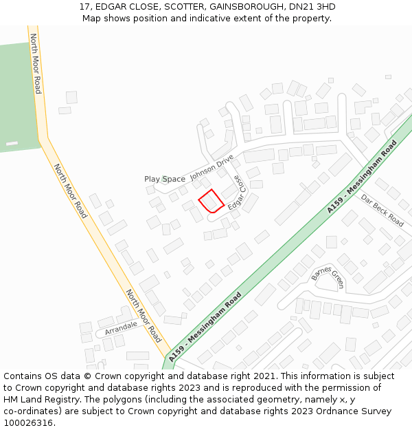 17, EDGAR CLOSE, SCOTTER, GAINSBOROUGH, DN21 3HD: Location map and indicative extent of plot
