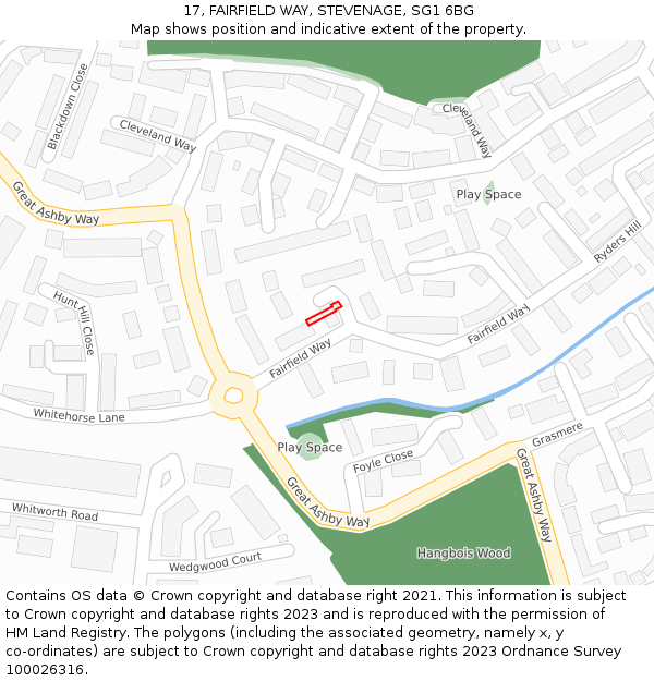 17, FAIRFIELD WAY, STEVENAGE, SG1 6BG: Location map and indicative extent of plot