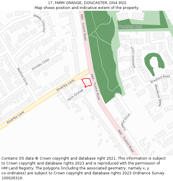 17, FARM GRANGE, DONCASTER, DN4 9SG: Location map and indicative extent of plot