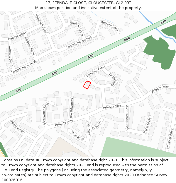 17, FERNDALE CLOSE, GLOUCESTER, GL2 9RT: Location map and indicative extent of plot
