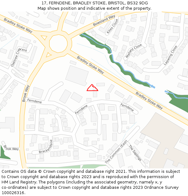 17, FERNDENE, BRADLEY STOKE, BRISTOL, BS32 9DG: Location map and indicative extent of plot