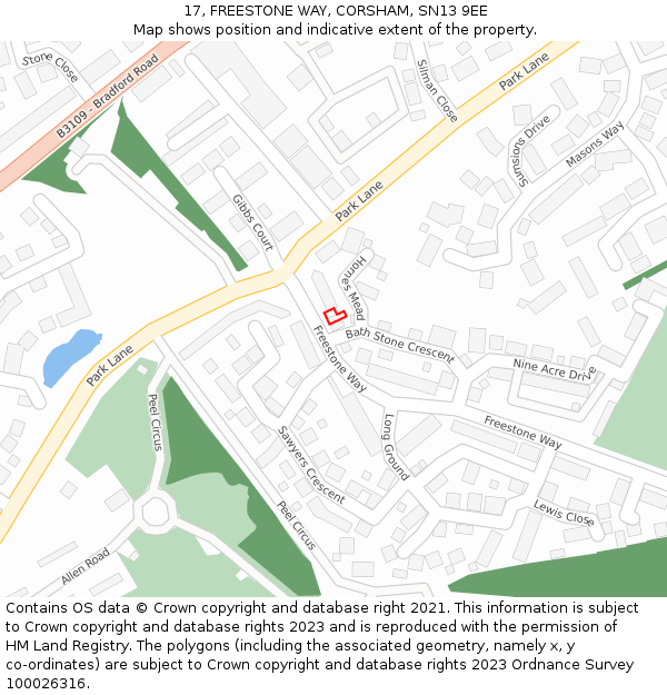 17, FREESTONE WAY, CORSHAM, SN13 9EE: Location map and indicative extent of plot