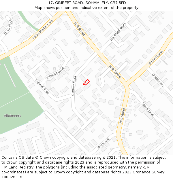 17, GIMBERT ROAD, SOHAM, ELY, CB7 5FD: Location map and indicative extent of plot
