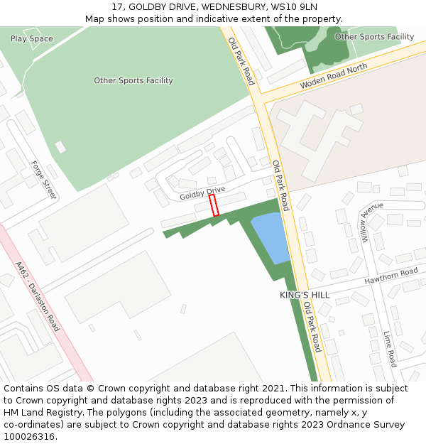 17, GOLDBY DRIVE, WEDNESBURY, WS10 9LN: Location map and indicative extent of plot