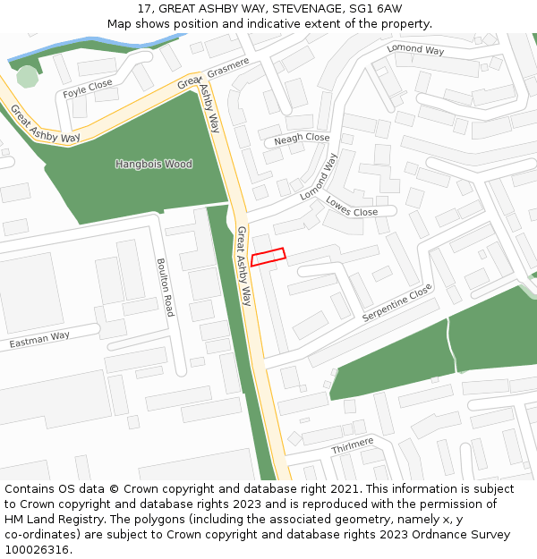 17, GREAT ASHBY WAY, STEVENAGE, SG1 6AW: Location map and indicative extent of plot
