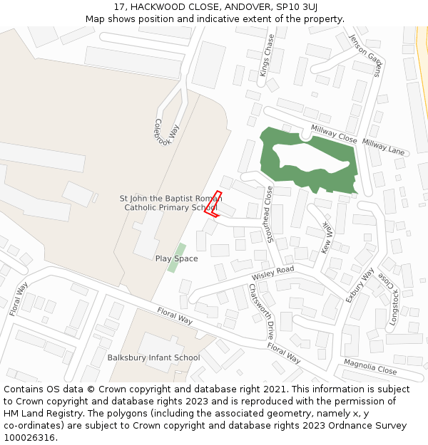 17, HACKWOOD CLOSE, ANDOVER, SP10 3UJ: Location map and indicative extent of plot