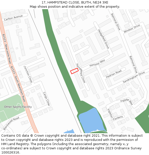 17, HAMPSTEAD CLOSE, BLYTH, NE24 3XE: Location map and indicative extent of plot