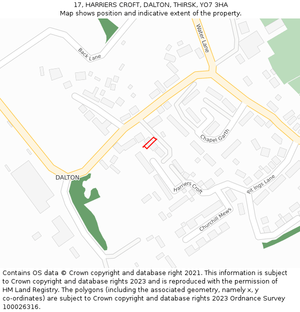 17, HARRIERS CROFT, DALTON, THIRSK, YO7 3HA: Location map and indicative extent of plot