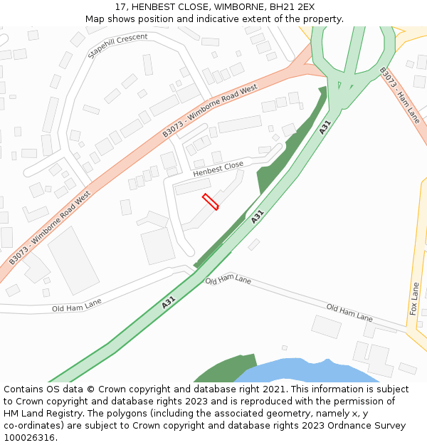 17, HENBEST CLOSE, WIMBORNE, BH21 2EX: Location map and indicative extent of plot