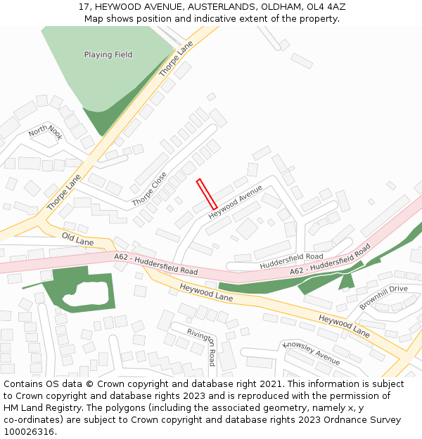17, HEYWOOD AVENUE, AUSTERLANDS, OLDHAM, OL4 4AZ: Location map and indicative extent of plot