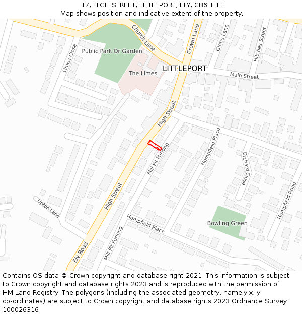 17, HIGH STREET, LITTLEPORT, ELY, CB6 1HE: Location map and indicative extent of plot