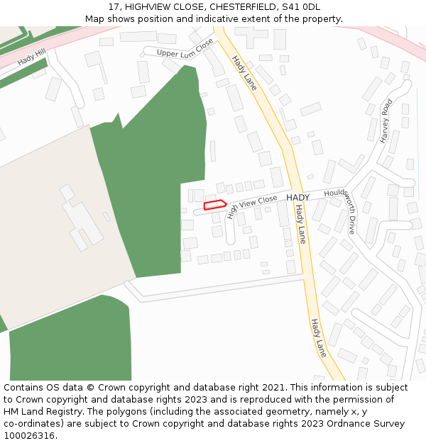17, HIGHVIEW CLOSE, CHESTERFIELD, S41 0DL: Location map and indicative extent of plot
