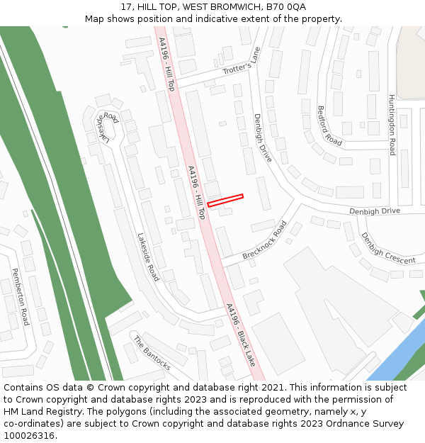 17, HILL TOP, WEST BROMWICH, B70 0QA: Location map and indicative extent of plot