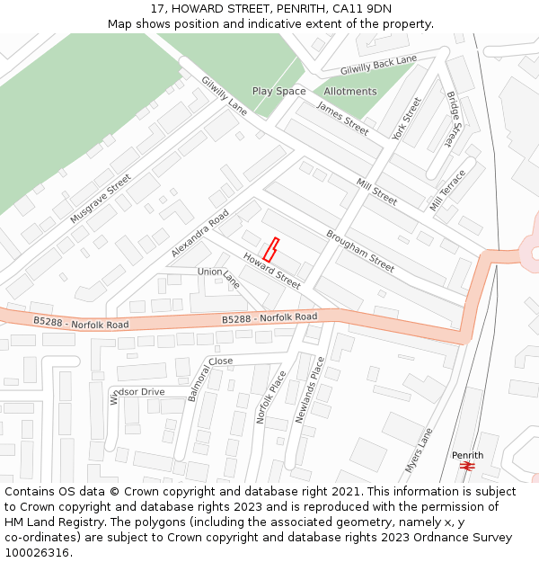 17, HOWARD STREET, PENRITH, CA11 9DN: Location map and indicative extent of plot
