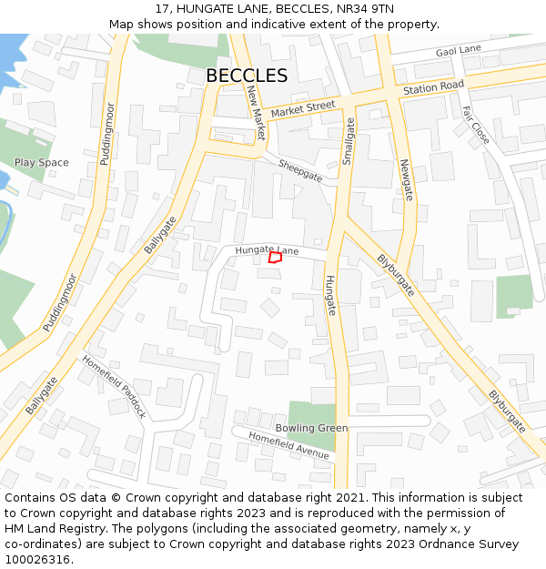 17, HUNGATE LANE, BECCLES, NR34 9TN: Location map and indicative extent of plot
