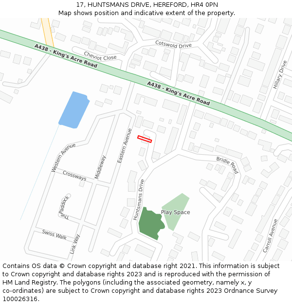 17, HUNTSMANS DRIVE, HEREFORD, HR4 0PN: Location map and indicative extent of plot