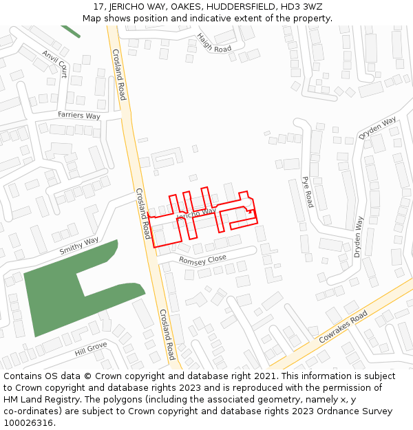 17, JERICHO WAY, OAKES, HUDDERSFIELD, HD3 3WZ: Location map and indicative extent of plot