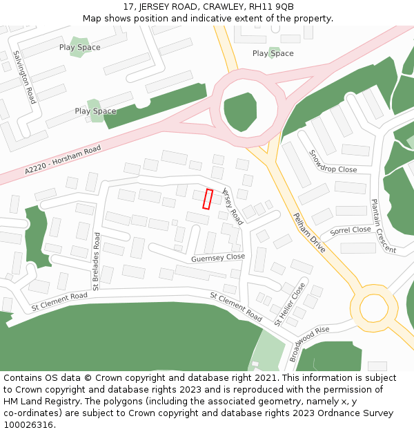 17, JERSEY ROAD, CRAWLEY, RH11 9QB: Location map and indicative extent of plot