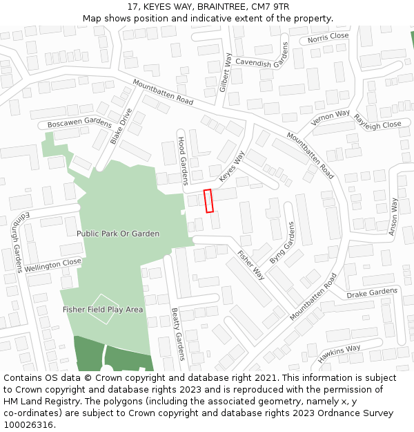17, KEYES WAY, BRAINTREE, CM7 9TR: Location map and indicative extent of plot
