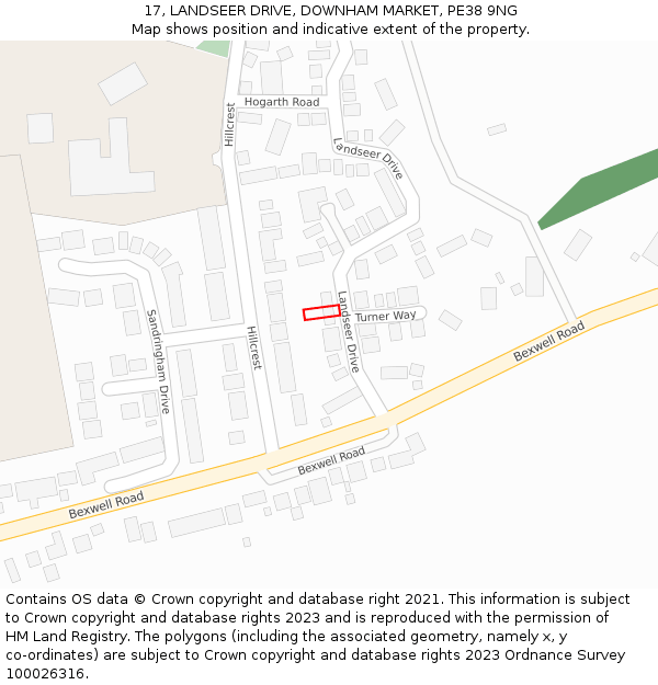 17, LANDSEER DRIVE, DOWNHAM MARKET, PE38 9NG: Location map and indicative extent of plot