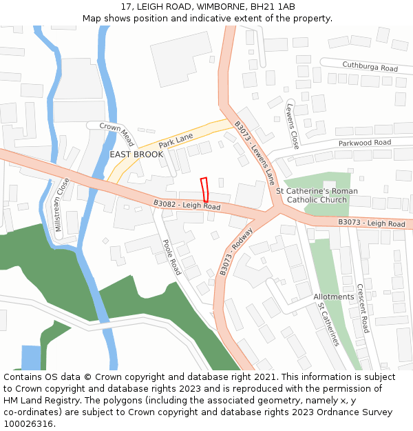 17, LEIGH ROAD, WIMBORNE, BH21 1AB: Location map and indicative extent of plot
