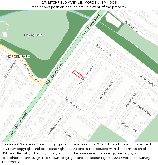 17, LITCHFIELD AVENUE, MORDEN, SM4 5QS: Location map and indicative extent of plot