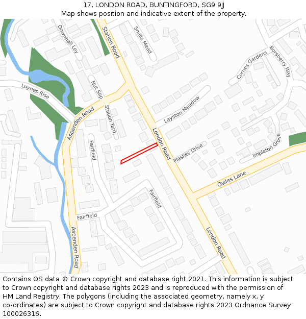 17, LONDON ROAD, BUNTINGFORD, SG9 9JJ: Location map and indicative extent of plot