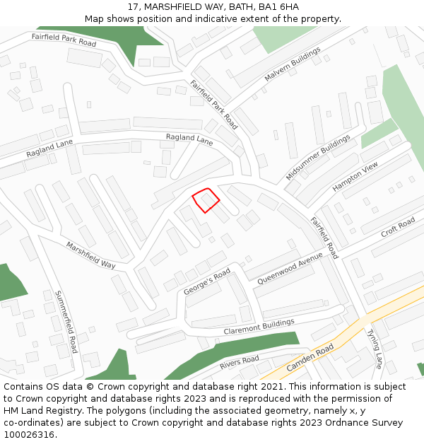 17, MARSHFIELD WAY, BATH, BA1 6HA: Location map and indicative extent of plot