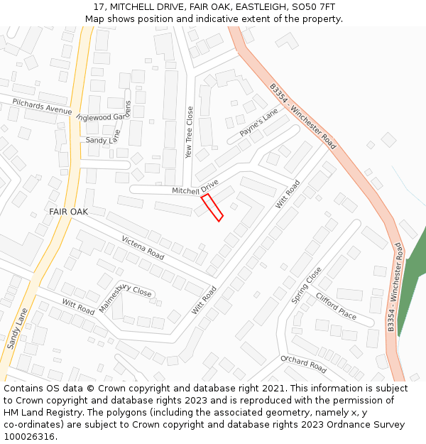 17, MITCHELL DRIVE, FAIR OAK, EASTLEIGH, SO50 7FT: Location map and indicative extent of plot