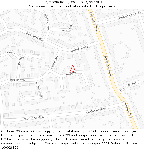 17, MOORCROFT, ROCHFORD, SS4 3LB: Location map and indicative extent of plot