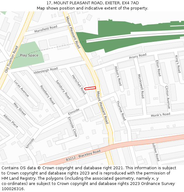 17, MOUNT PLEASANT ROAD, EXETER, EX4 7AD: Location map and indicative extent of plot