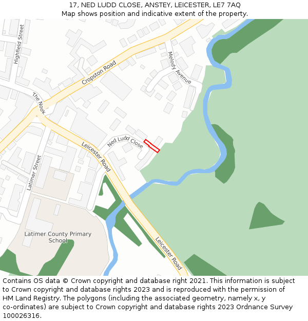 17, NED LUDD CLOSE, ANSTEY, LEICESTER, LE7 7AQ: Location map and indicative extent of plot