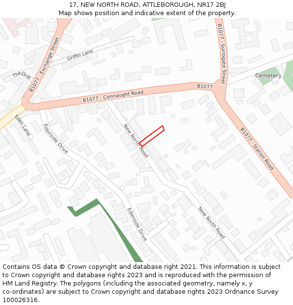 17, NEW NORTH ROAD, ATTLEBOROUGH, NR17 2BJ: Location map and indicative extent of plot