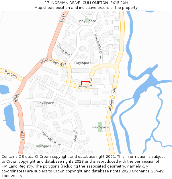 17, NORMAN DRIVE, CULLOMPTON, EX15 1XH: Location map and indicative extent of plot