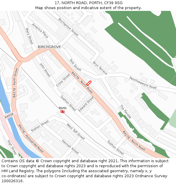 17, NORTH ROAD, PORTH, CF39 9SG: Location map and indicative extent of plot
