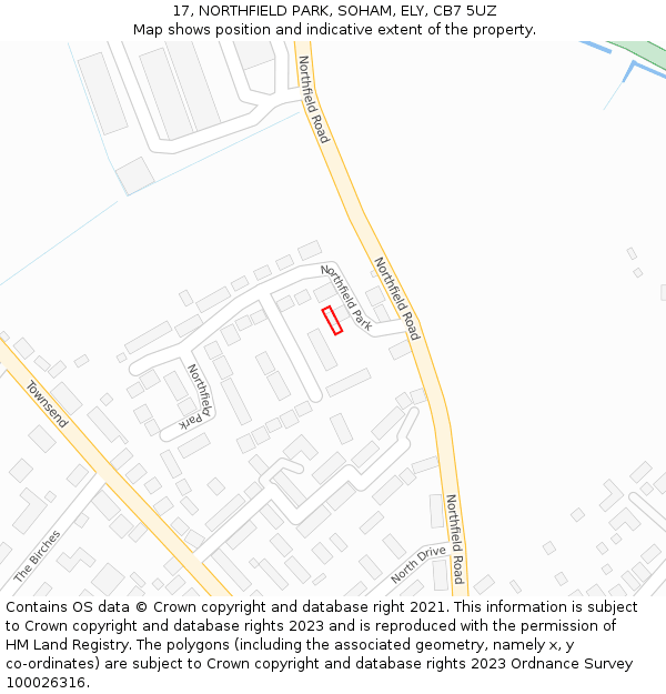 17, NORTHFIELD PARK, SOHAM, ELY, CB7 5UZ: Location map and indicative extent of plot