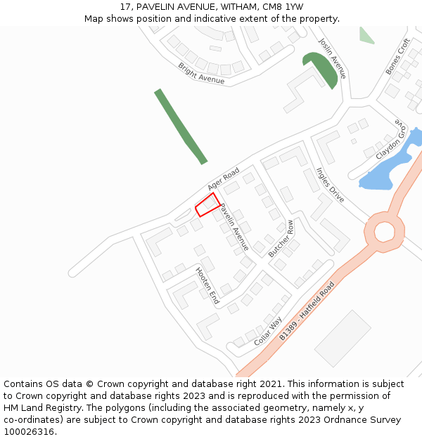 17, PAVELIN AVENUE, WITHAM, CM8 1YW: Location map and indicative extent of plot