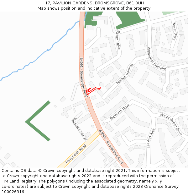 17, PAVILION GARDENS, BROMSGROVE, B61 0UH: Location map and indicative extent of plot