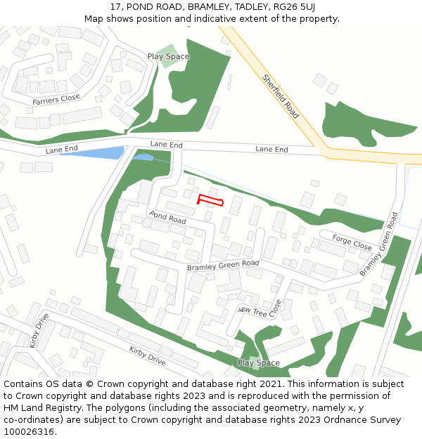 17, POND ROAD, BRAMLEY, TADLEY, RG26 5UJ: Location map and indicative extent of plot