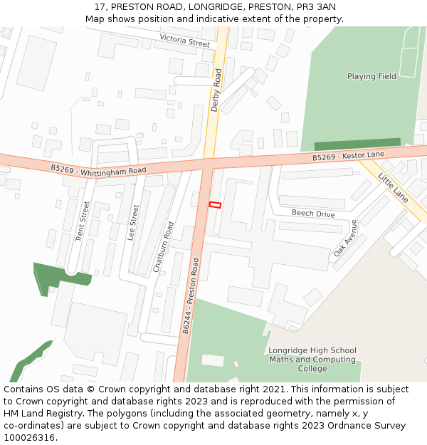 17, PRESTON ROAD, LONGRIDGE, PRESTON, PR3 3AN: Location map and indicative extent of plot
