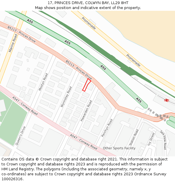 17, PRINCES DRIVE, COLWYN BAY, LL29 8HT: Location map and indicative extent of plot