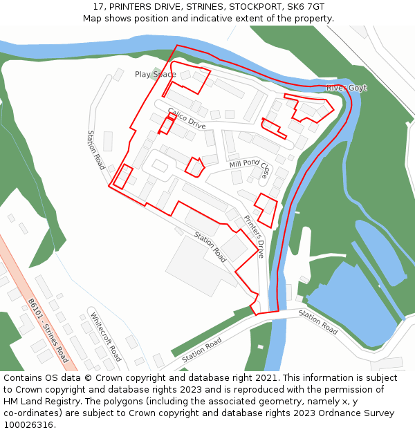 17, PRINTERS DRIVE, STRINES, STOCKPORT, SK6 7GT: Location map and indicative extent of plot
