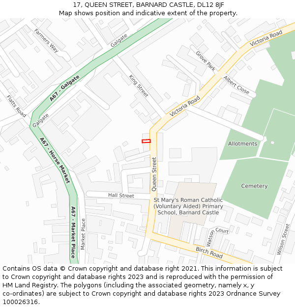 17, QUEEN STREET, BARNARD CASTLE, DL12 8JF: Location map and indicative extent of plot