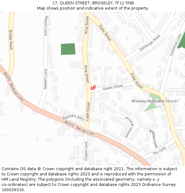 17, QUEEN STREET, BROSELEY, TF12 5NB: Location map and indicative extent of plot