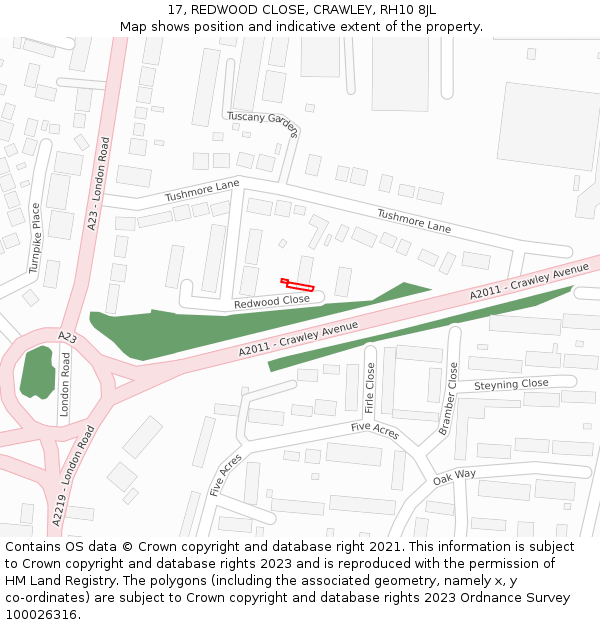 17, REDWOOD CLOSE, CRAWLEY, RH10 8JL: Location map and indicative extent of plot